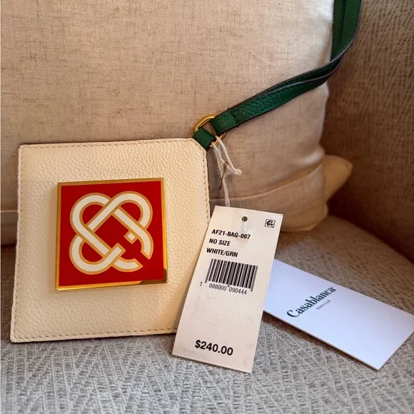 Casablanca Cream and Green Crossbody leather cardholder - Picture 1 of 7